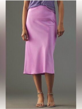 Anthropologie Lilac Satin Midi Skirt